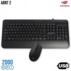 Kit Teclado + Mouse com Fio USB KT-200BK C3 Tech - Preto